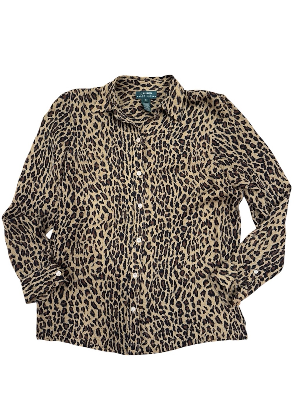 Vintage Lauren Ralph Lauren 100% Silk Leopard Print Button Down Blouse - Small - Picture 4 of 6